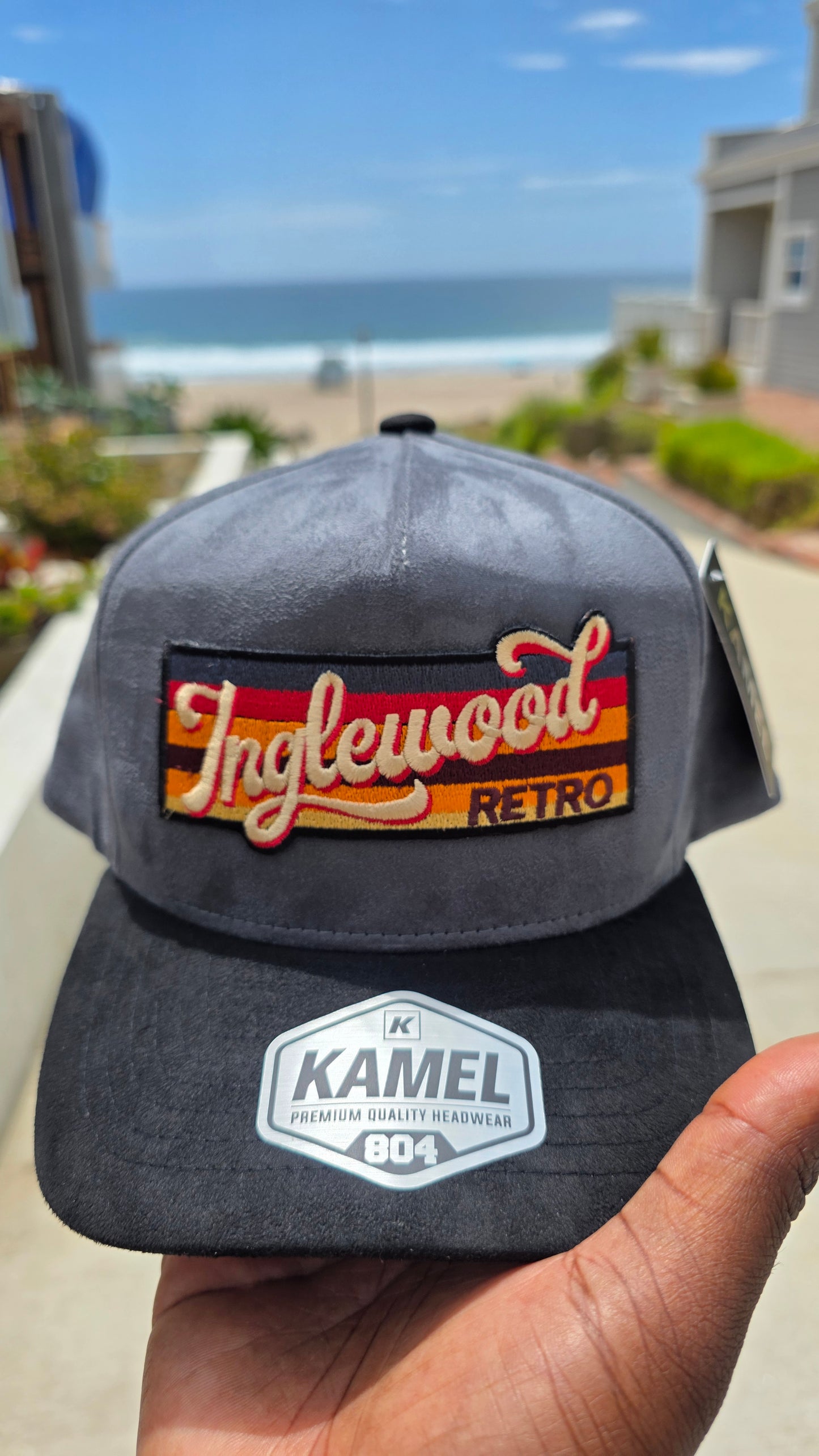 Suede black and gray snapback hat