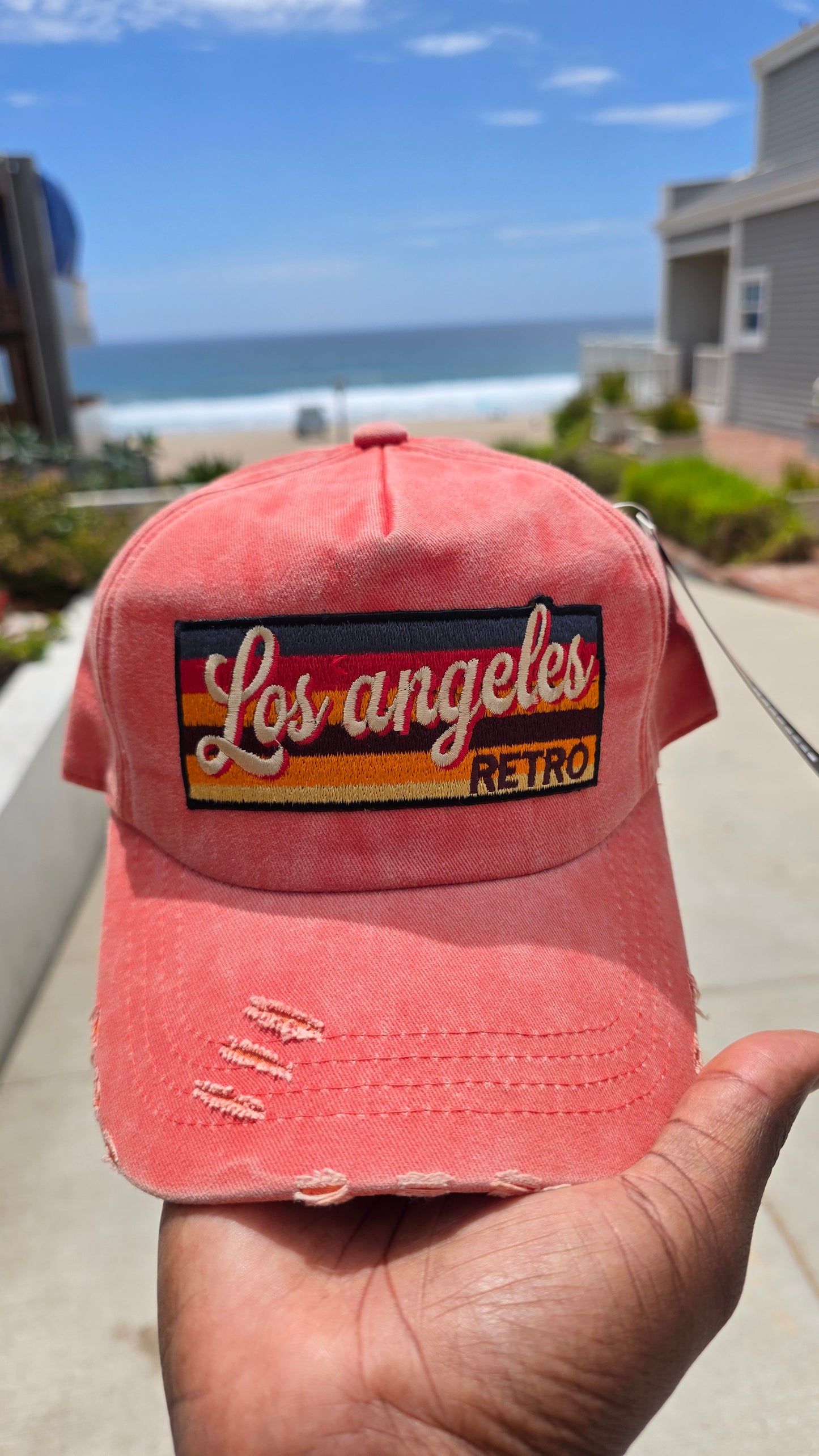 Coral/red distressed adjustable dad hat