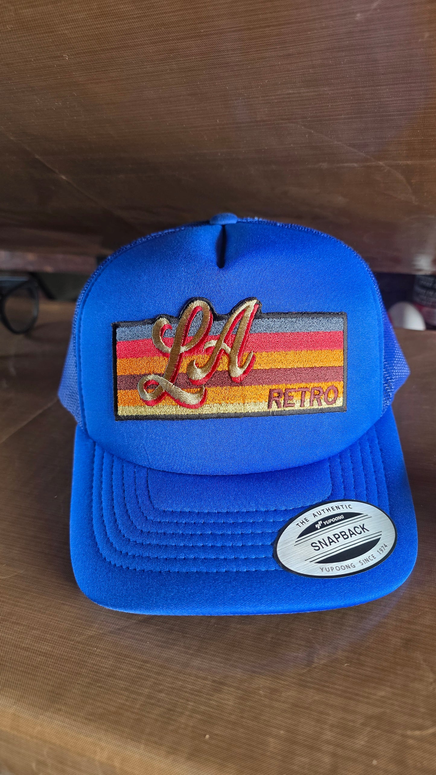 Royal blue LA trucker hat