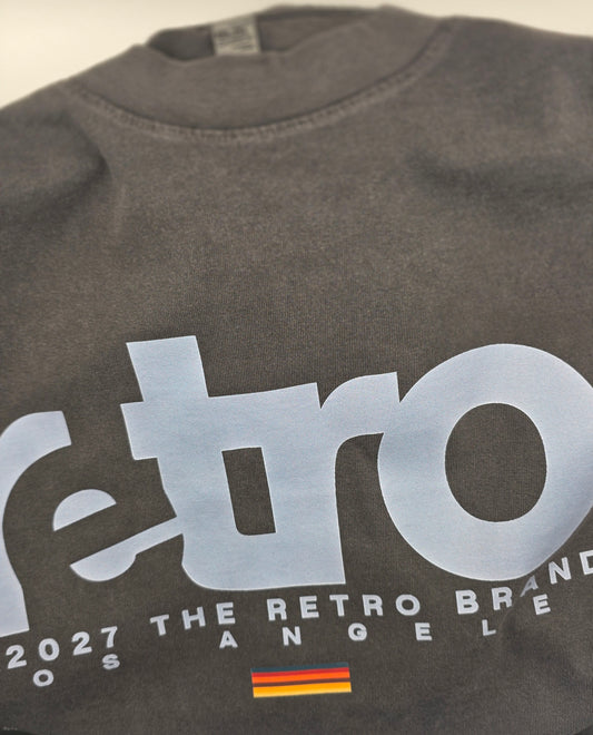 Gray/sky blue retro brand tee