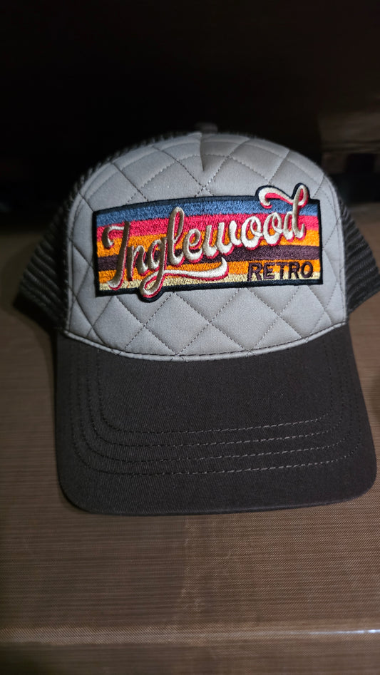 quilted off white/dark brown trucker hat