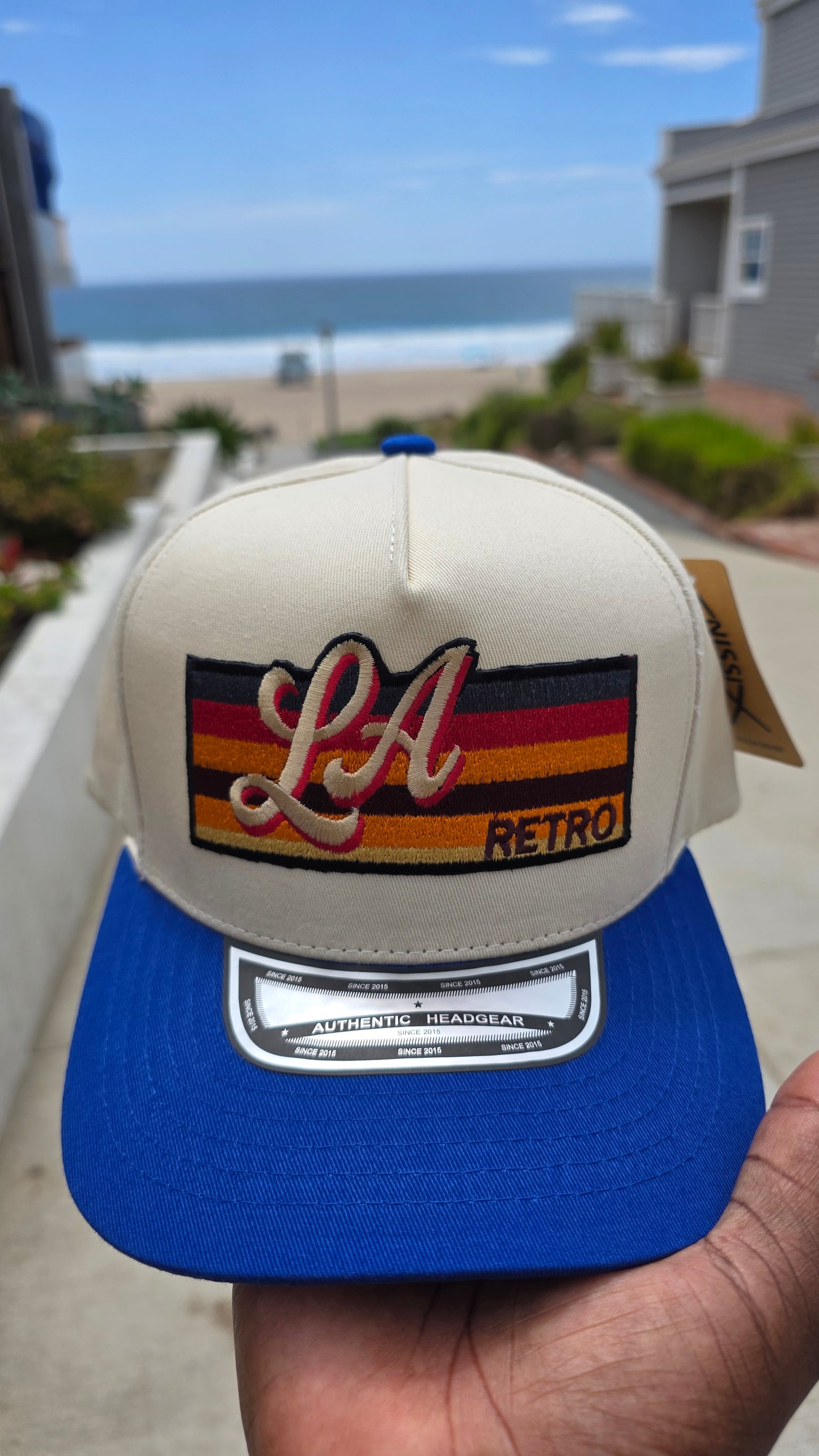 Cream /royal blue snap back hat